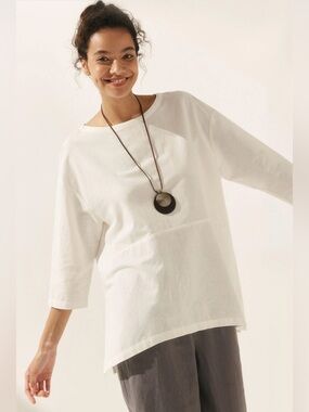 LINTICO White Linen Blend Tunic Top XXL Oversized Coastal Minimalist
